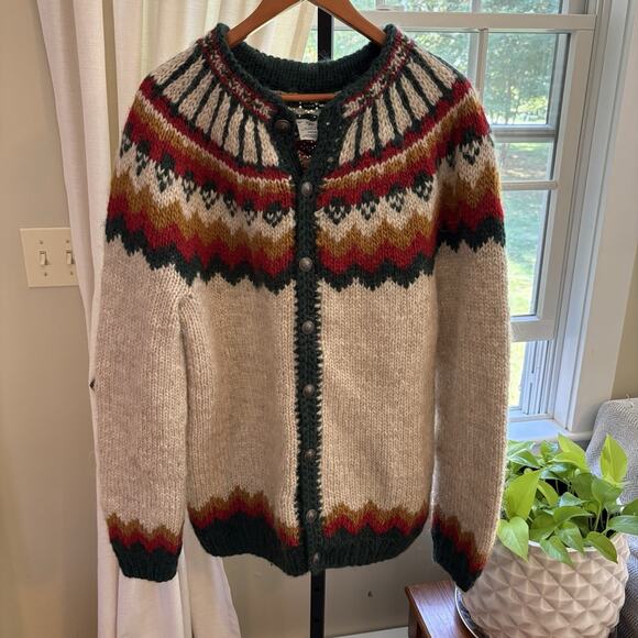 The Handknitting Association of Iceland Fair Isle Wool Cardigan Sweater Large - Picture 1 of 6